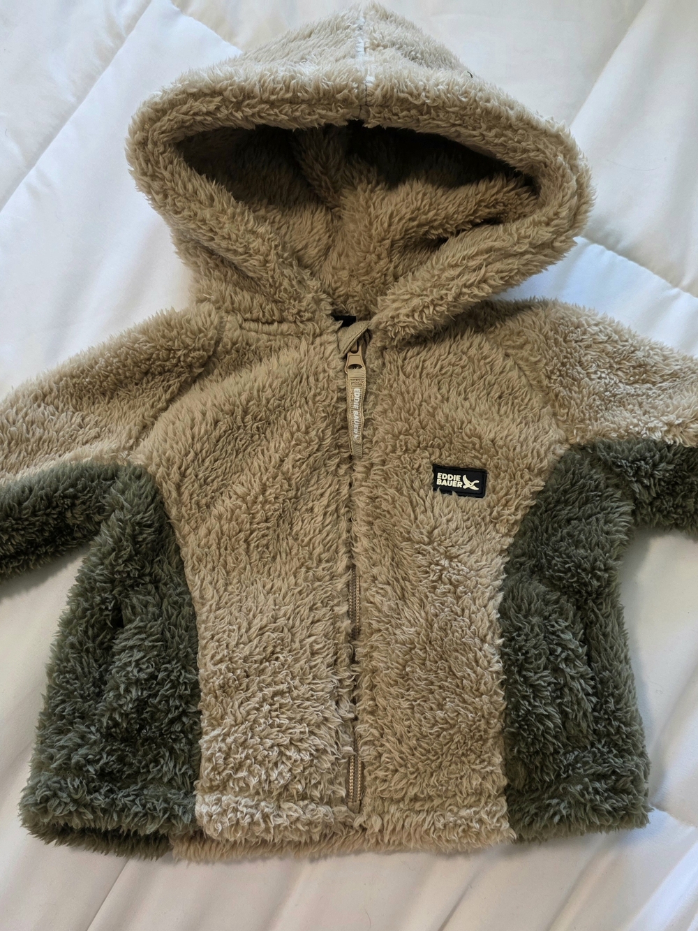 Eddie Bauer Baby Plush Hooded Zip-Up in Tan and Olive